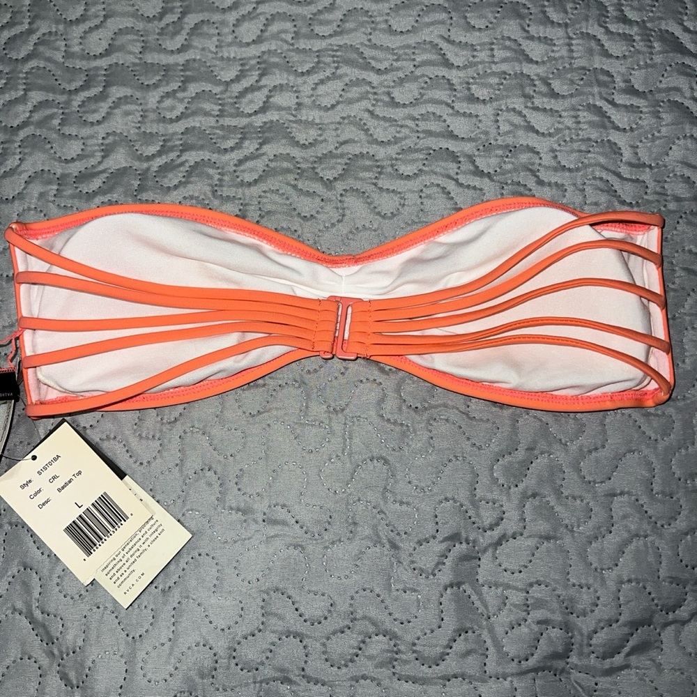 NWT RVCA Bastian Bikini Top Swimsuit Swimwear Bathing Suit coral Beach summer - Picture 3 of 4